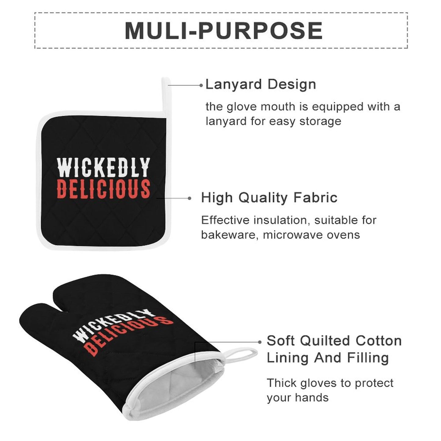 Wickedly Delicious Oven Mitts & Pot Holder Set of 3
