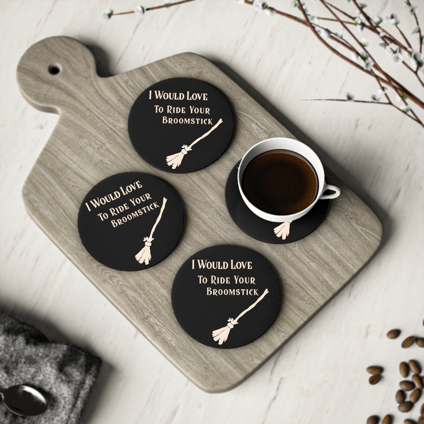 I'd Love to Ride Your Broomstick Coasters - Witchy Kitchens