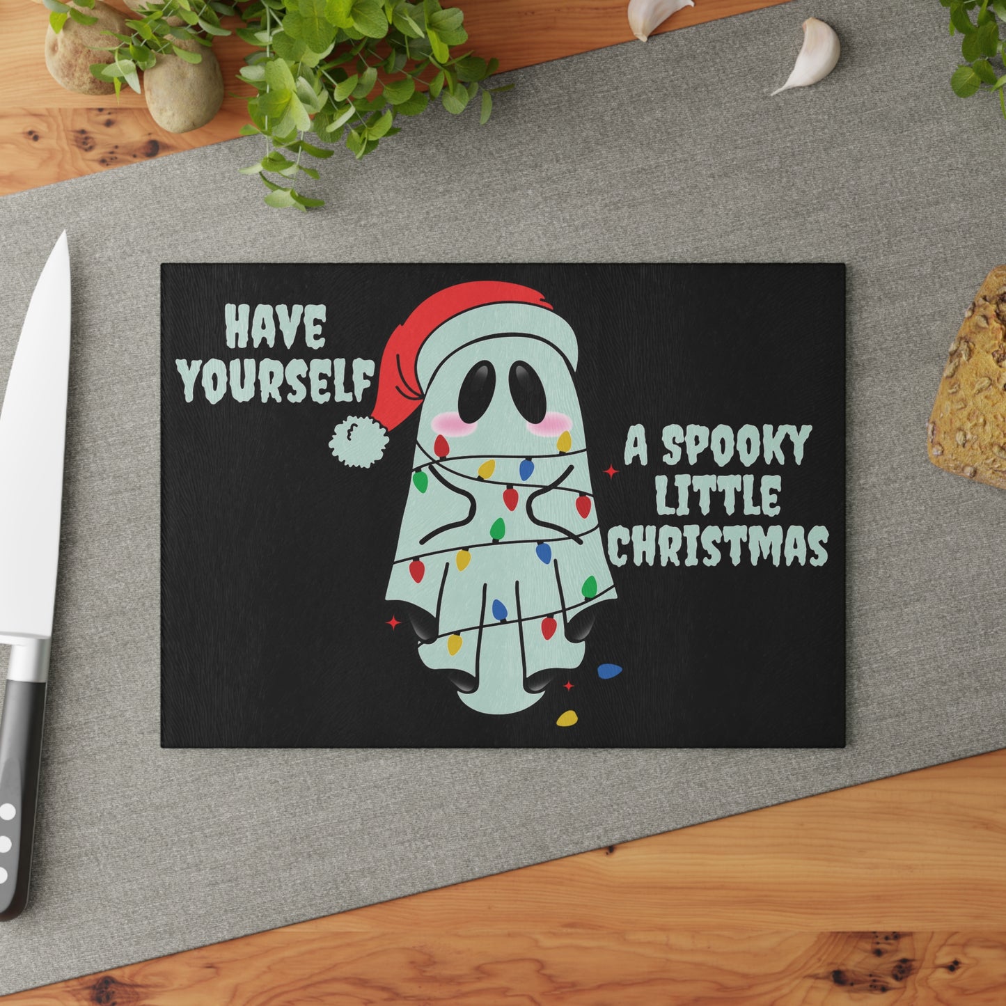 Spooky Little Xmas Glass Cutting Board
