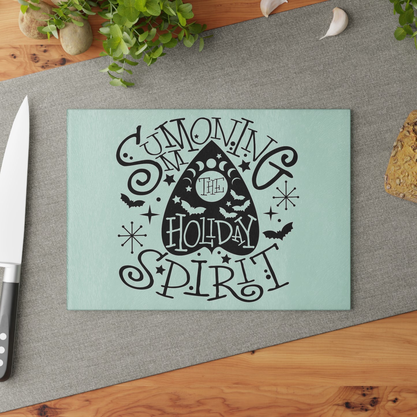 Summoning the Holiday Spirit Glass Cutting Board