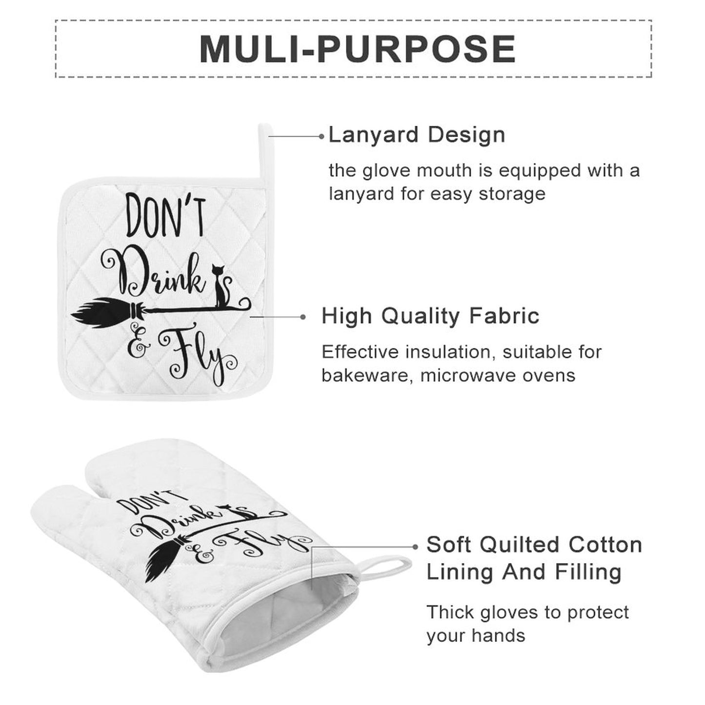 Don't Drink and Fly Oven Mitts & Pot Holder Set of 3
