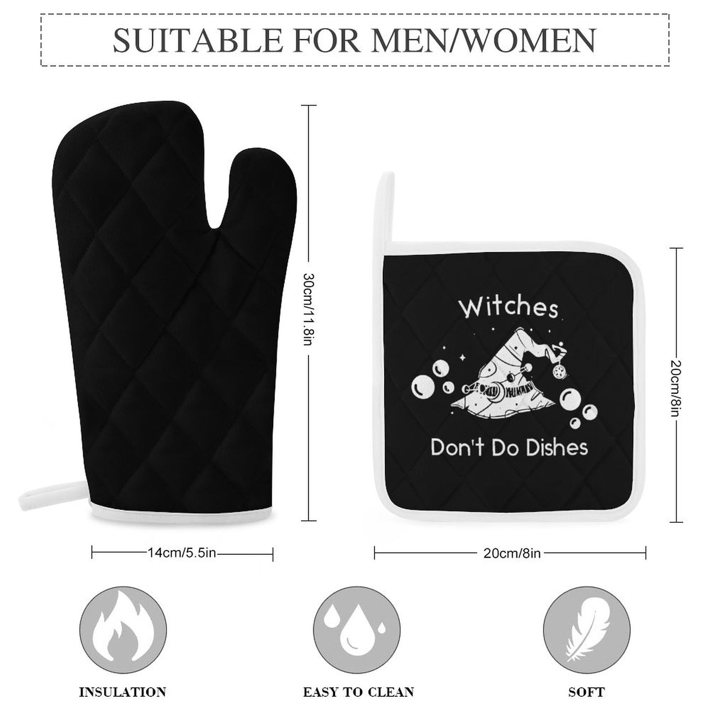 Witches Don't Do Dishes Oven Mitts & Pot Holder Set of 3