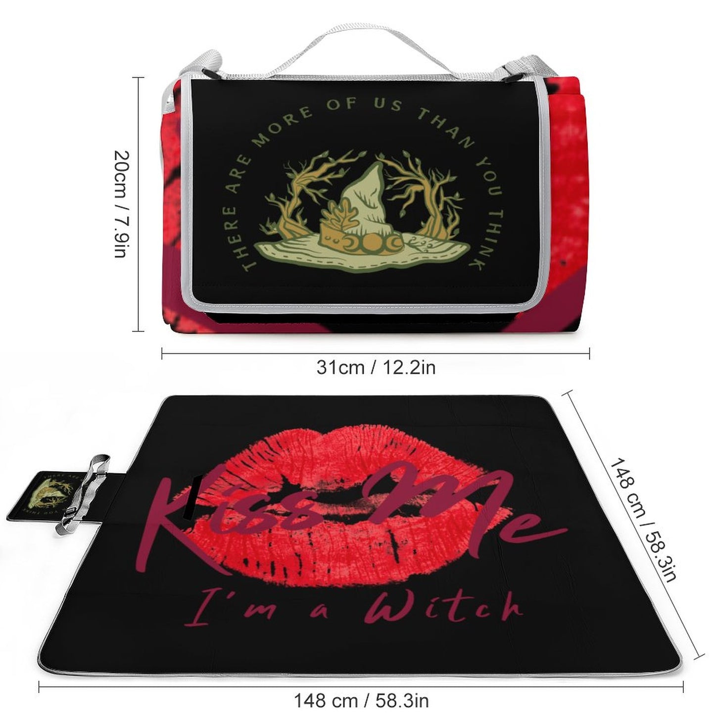 Kiss Me I'm a Witch Square Picnic Mat