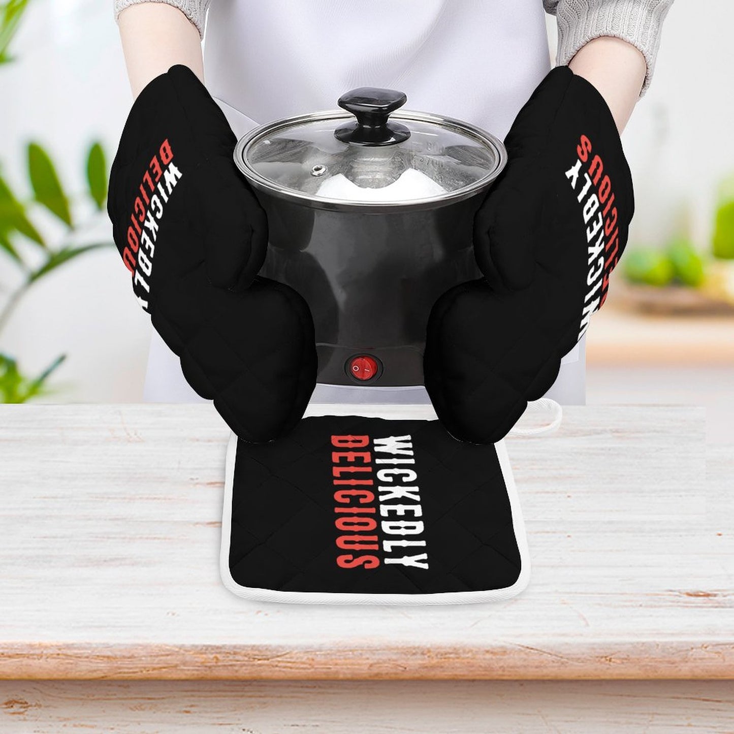 Wickedly Delicious Oven Mitts & Pot Holder Set of 3