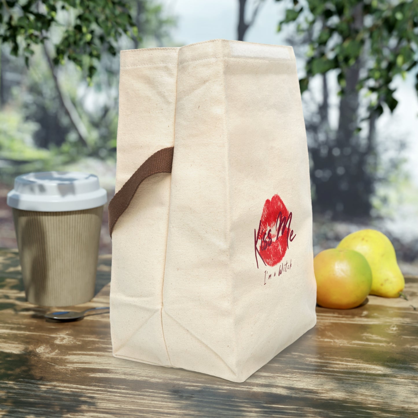 Canvas Lunch Bag – Kiss Me I'm a Witch Lip Print - Witchy Kitchens