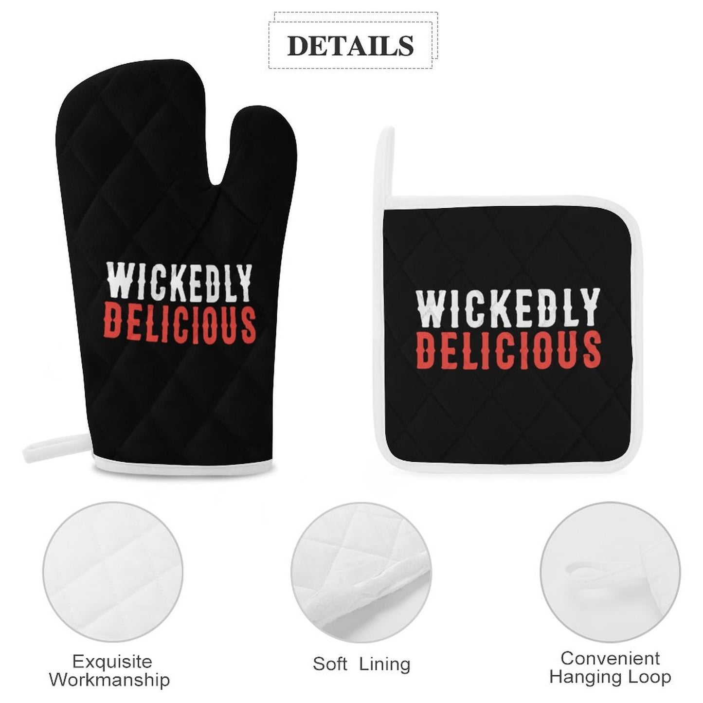 Wickedly Delicious Oven Mitts & Pot Holder Set of 3