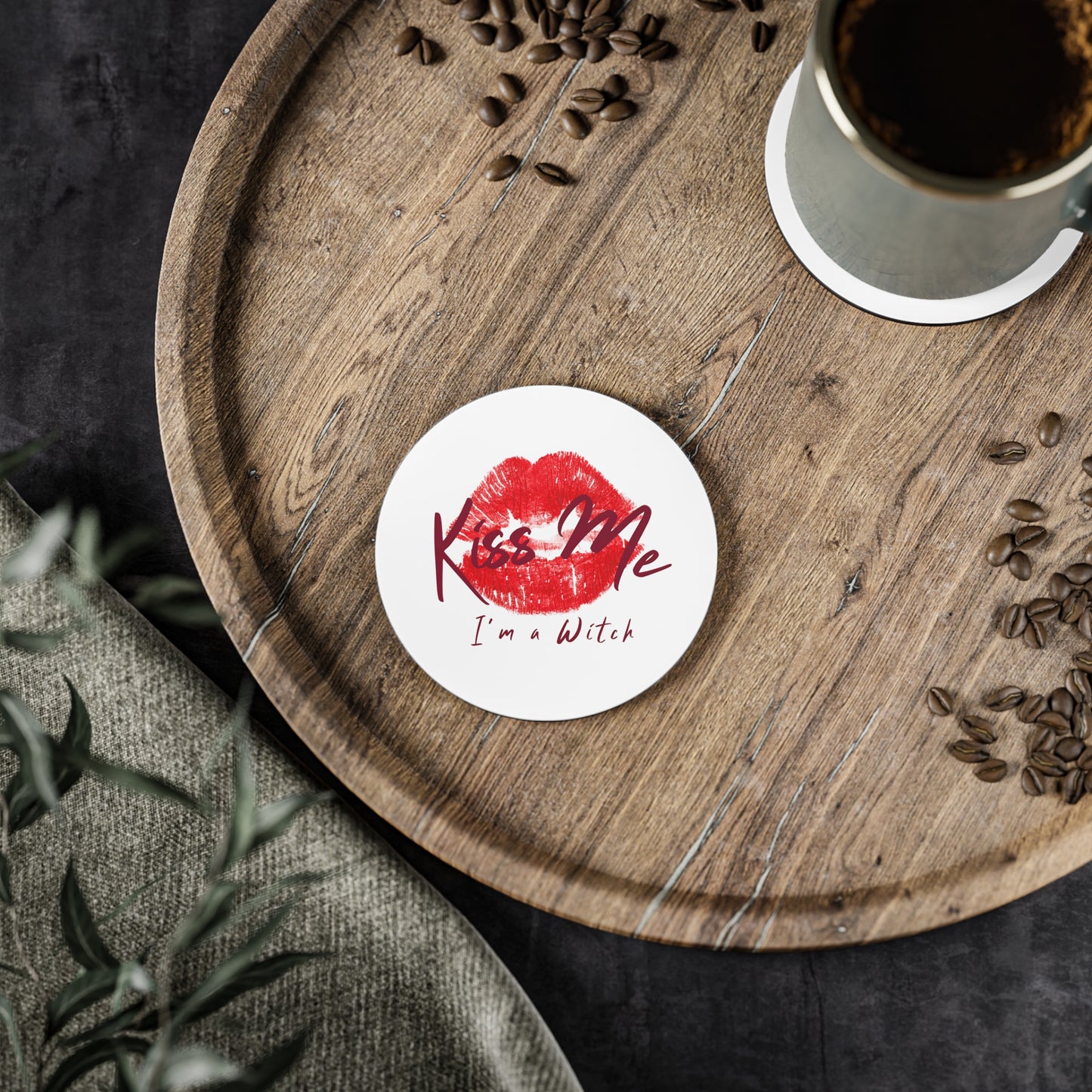 Kiss Me I'm a Witch White Coasters - Witchy Kitchens