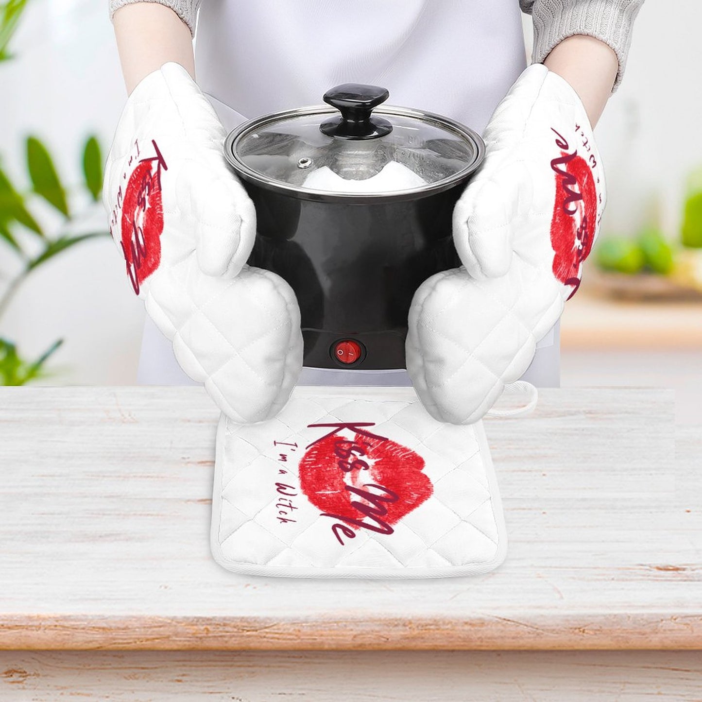 Kiss Me I'm a Witch Oven Mitts & Pot Holder Set of 3