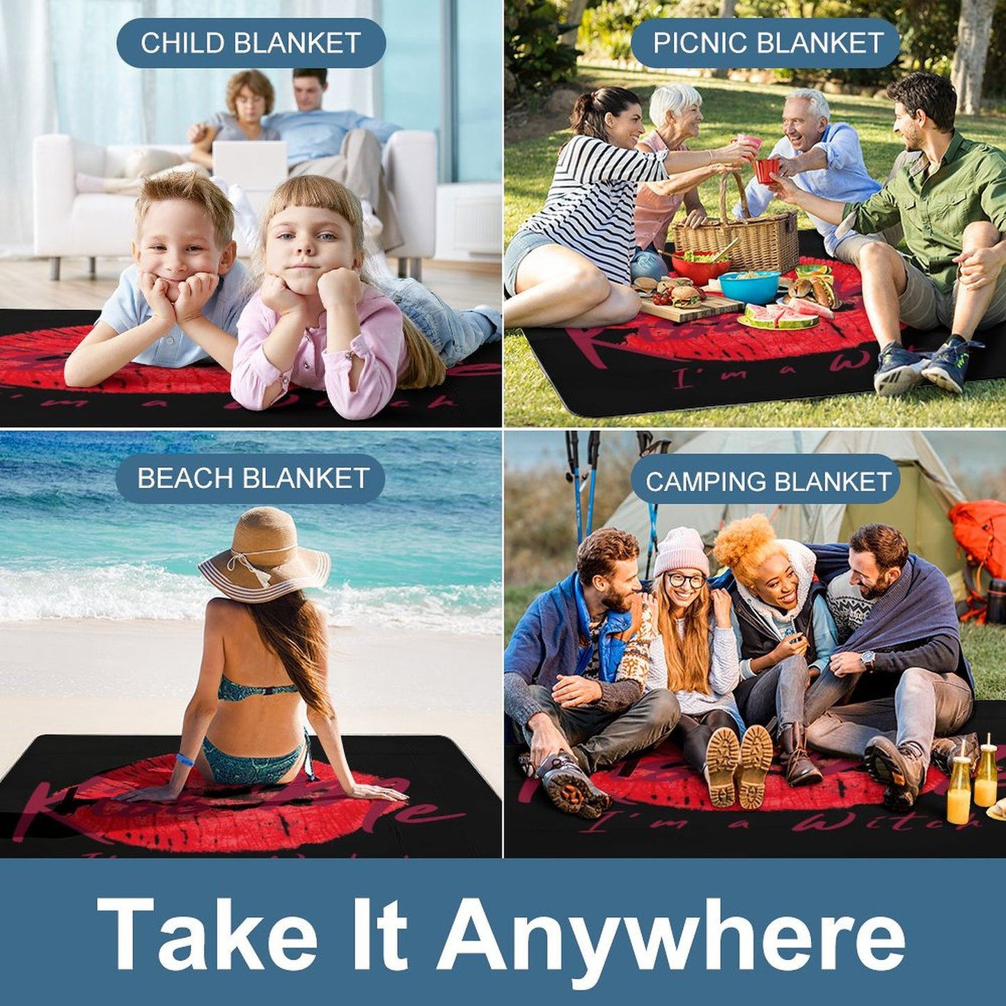 Kiss Me I'm a Witch Square Picnic Mat
