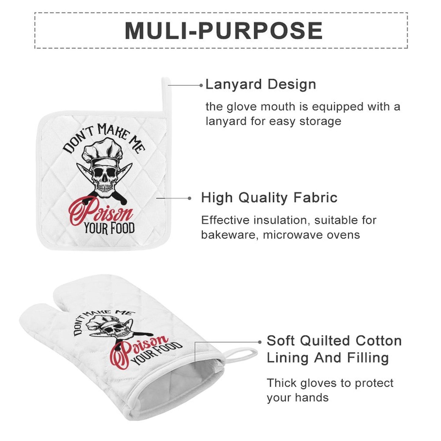 Don't Make Me Poison Your Food Oven Mitts & Pot Holder Set of 3