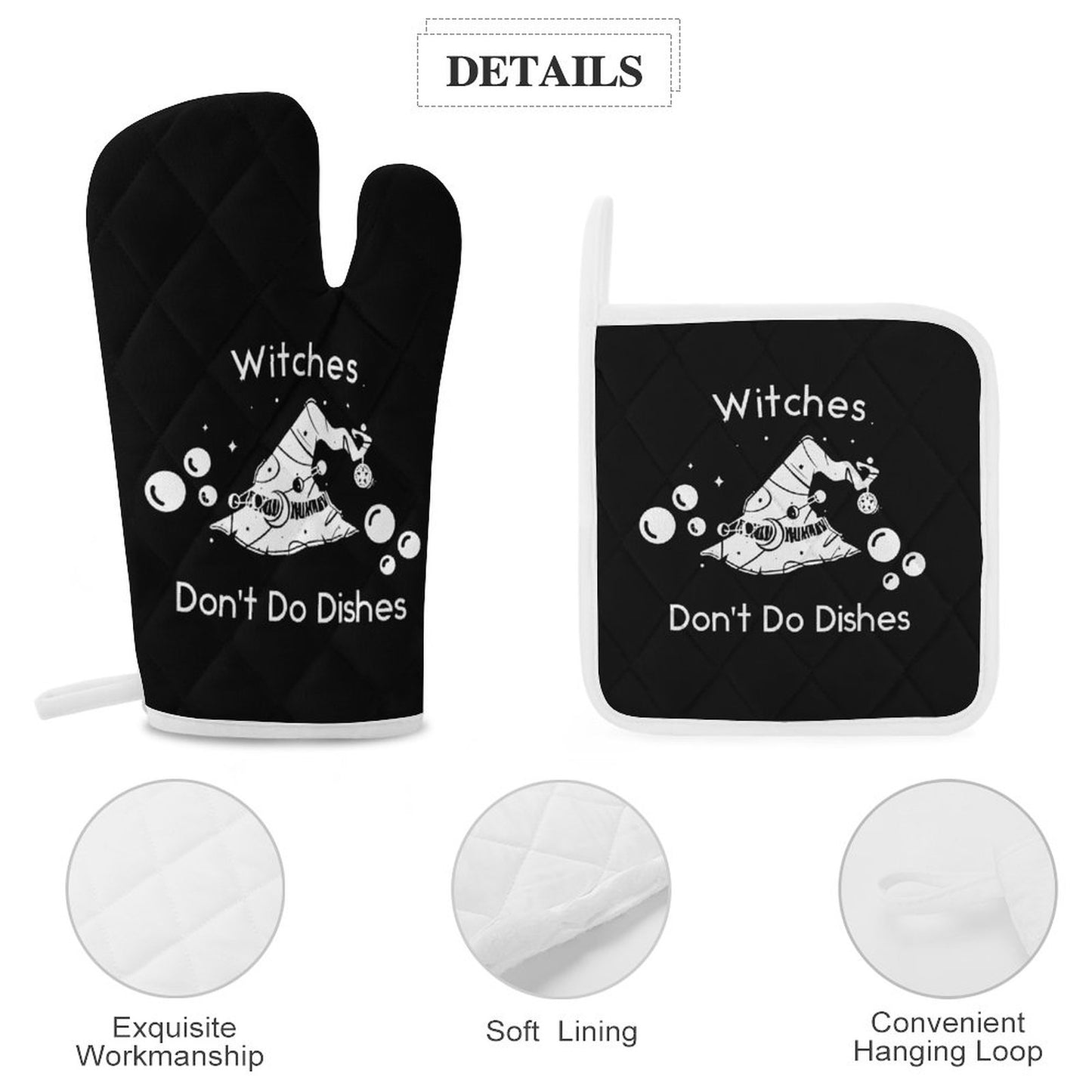 Witches Don't Do Dishes Oven Mitts & Pot Holder Set of 3
