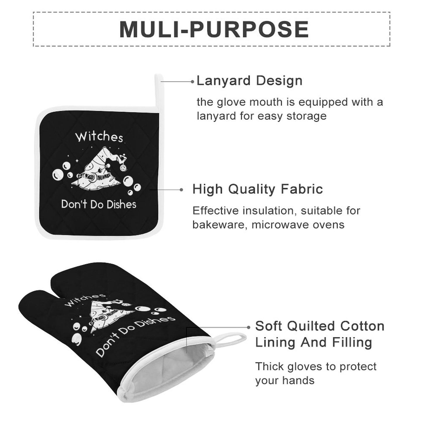 Witches Don't Do Dishes Oven Mitts & Pot Holder Set of 3