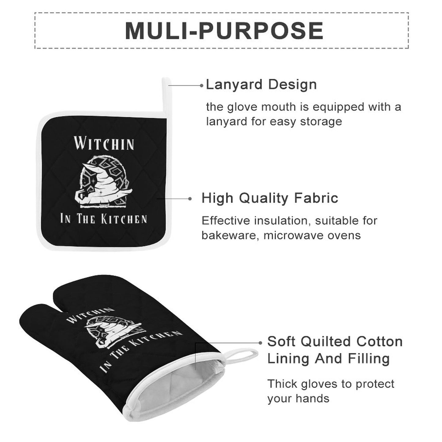 Witchin In The Kitchen Oven Mitts & Pot Holder Set of 3