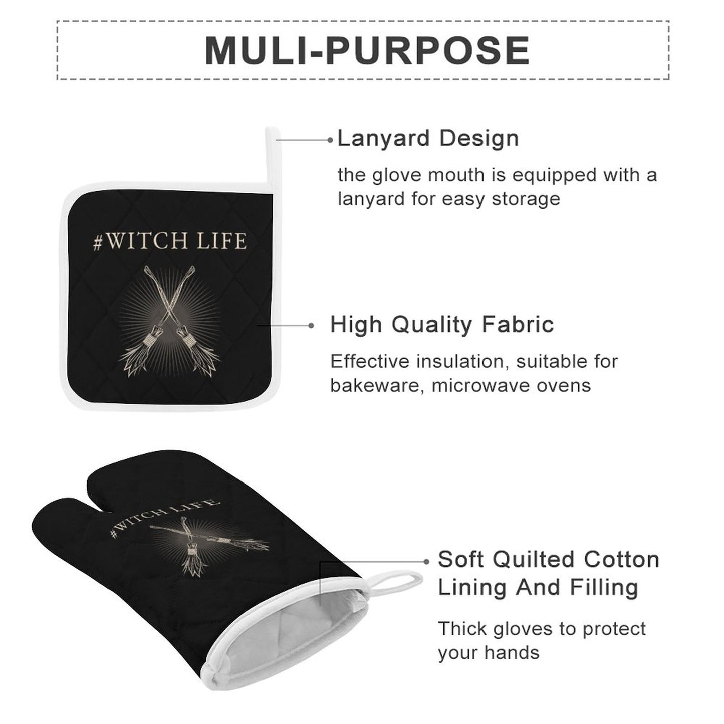 #Witch Life Oven Mitts & Pot Holder Set of 3