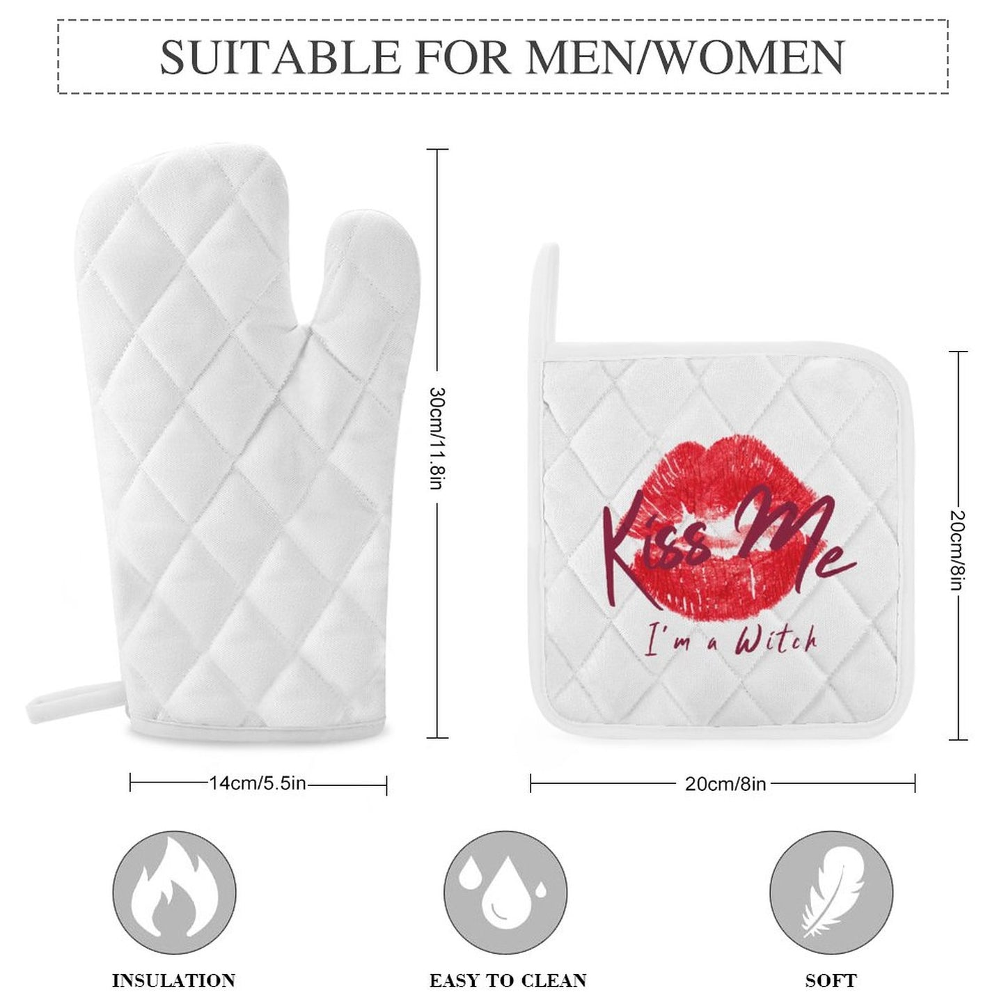 Kiss Me I'm a Witch Oven Mitts & Pot Holder Set of 3