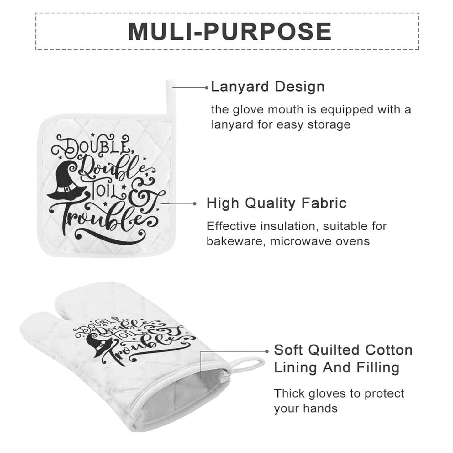 Double Double Toil and Trouble Oven Mitts & Pot Holder Set of 3