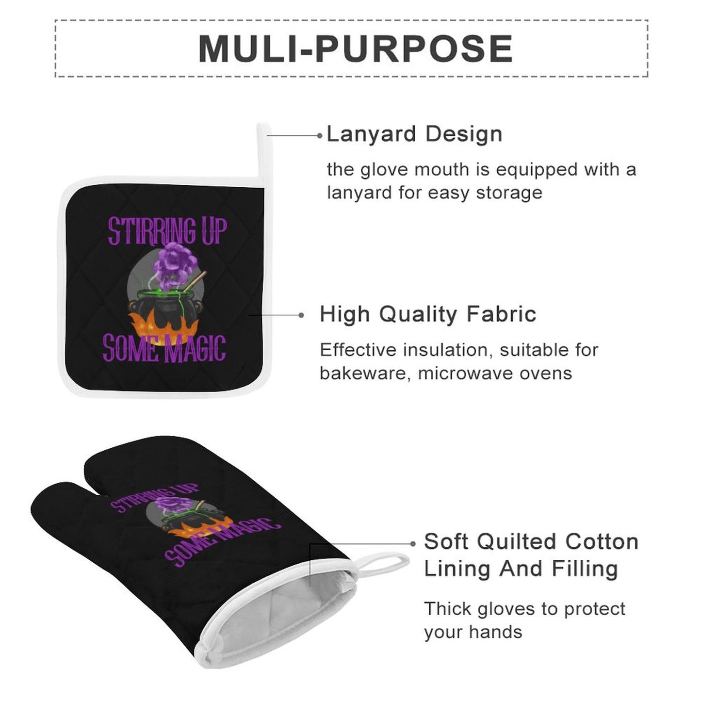 Stirring up Magic Oven Mitts & Pot Holder Set of 3 (Multi-image Splicing)