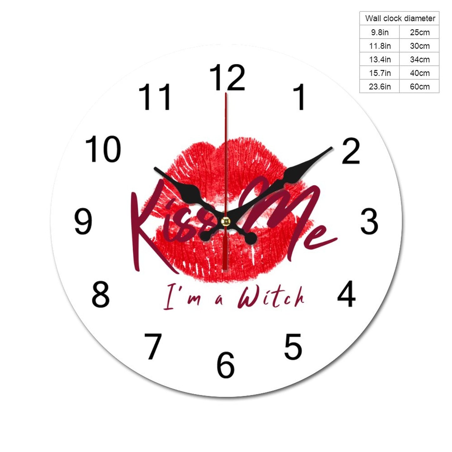 Kiss Me I'm a Witch Wooden Wall Clock-9.84"x9.84"/ 25x25cm