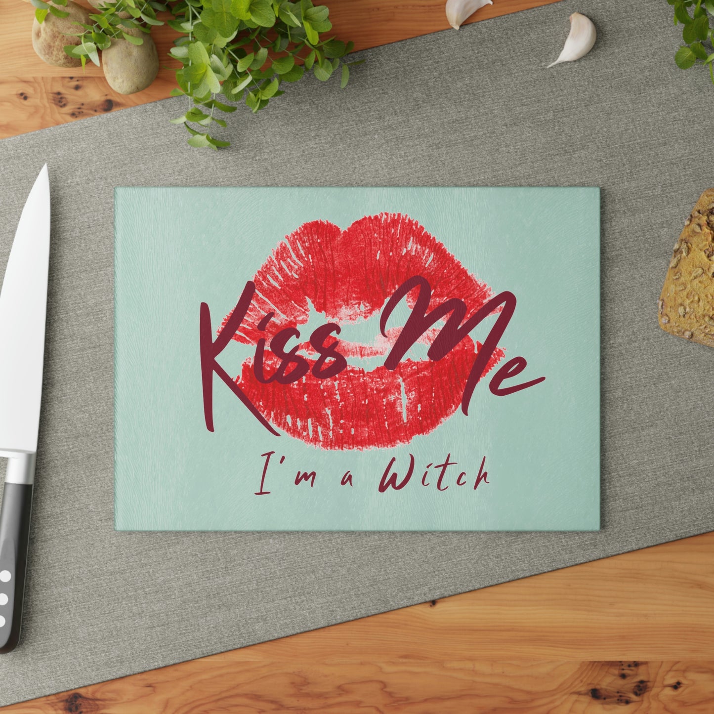 Kiss Me Glass Cutting Board - Witchy Kitchens