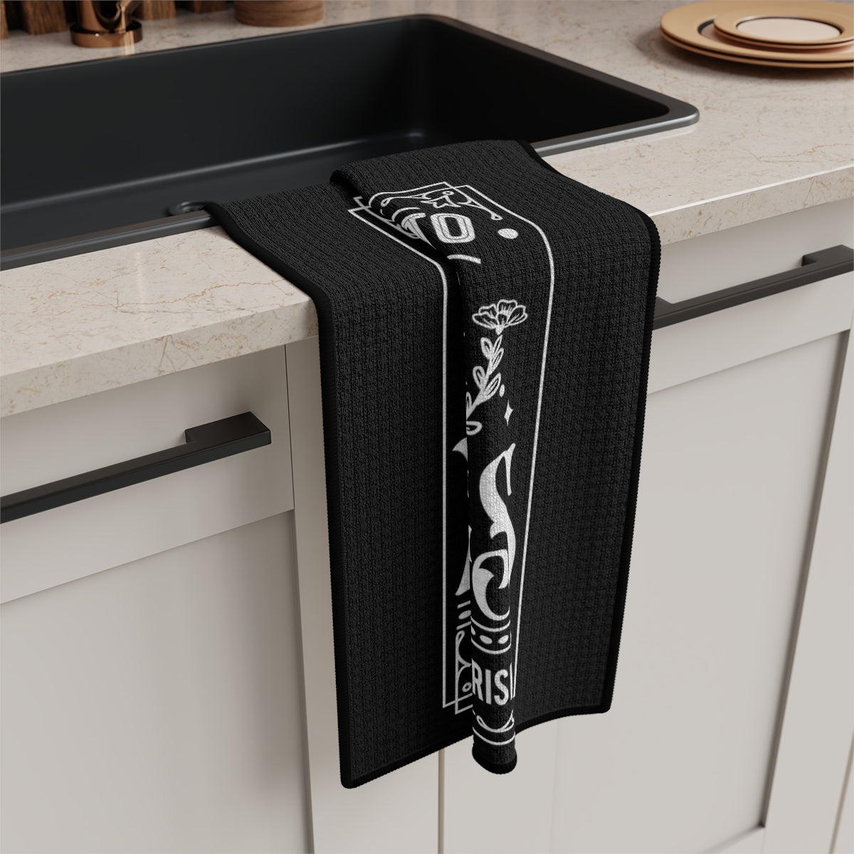 Enter at Your Own Risk Black Tea Towel - Witchy Kitchens