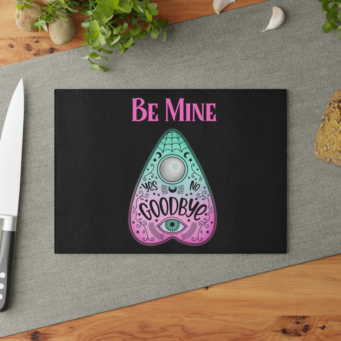 Be Mine Black Glass Cutting Board - Witchy Kitchens
