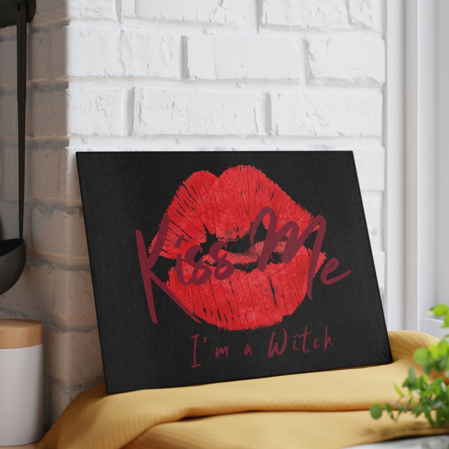 Black Kiss Me Glass Cutting Board - Witchy Kitchens
