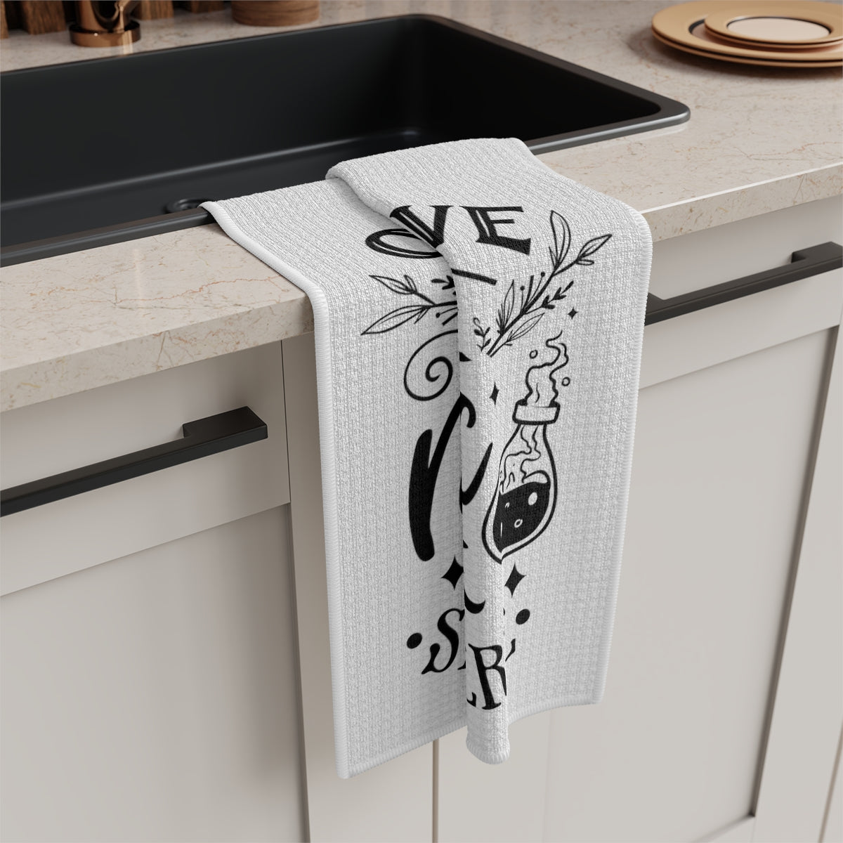 Only Love & Magic White Tea Towel - Witchy Kitchens