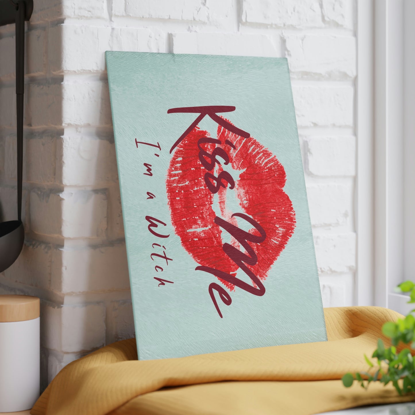Kiss Me Glass Cutting Board - Witchy Kitchens