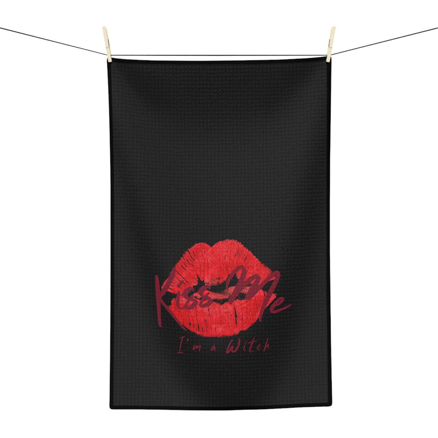 Black Kiss Me Tea Towel - Witchy Kitchens