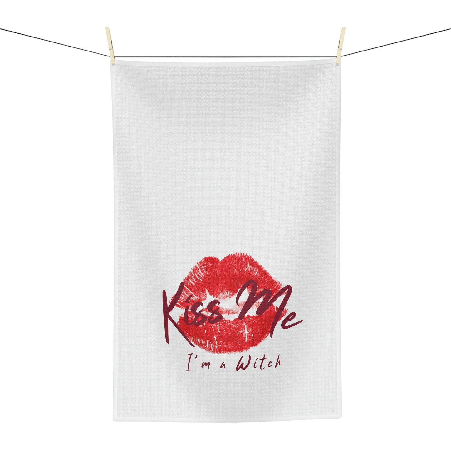 White Kiss Me Tea Towel - Witchy Kitchens