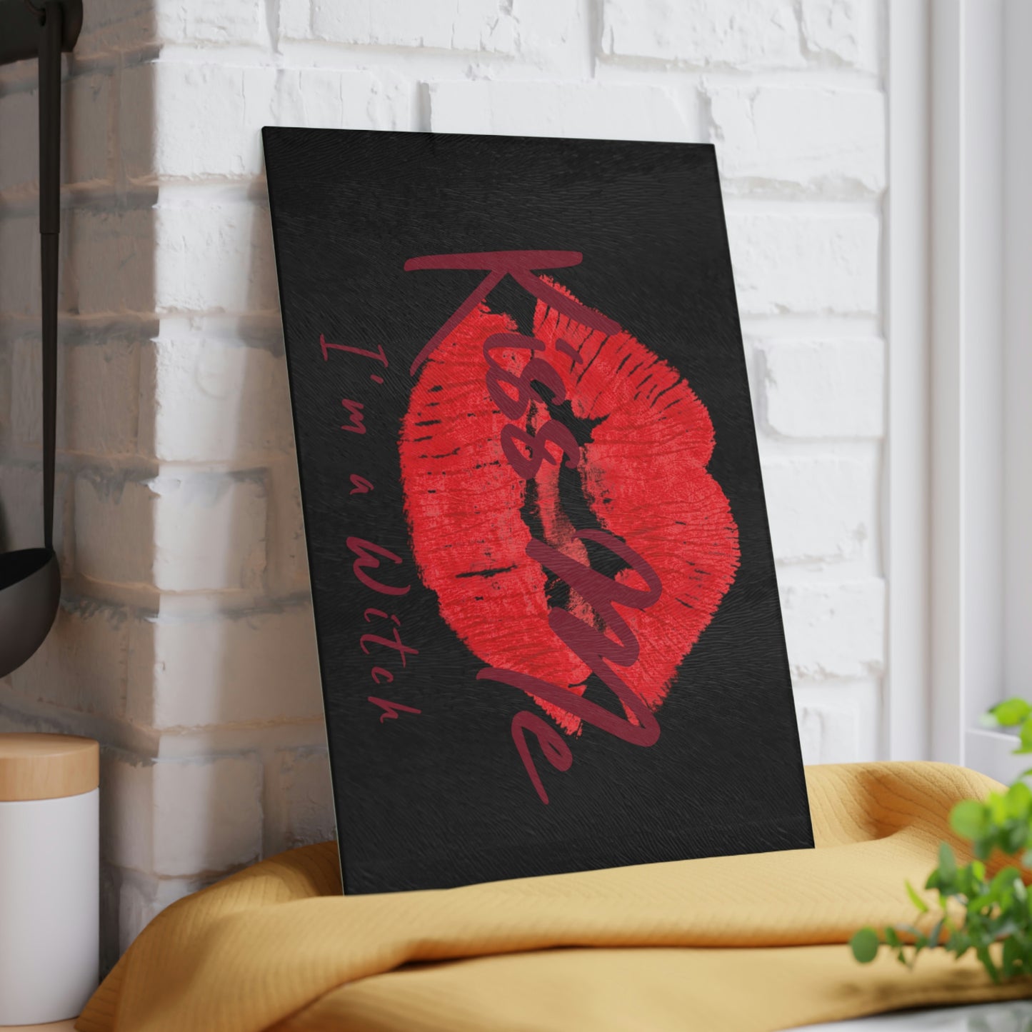 Black Kiss Me Glass Cutting Board - Witchy Kitchens
