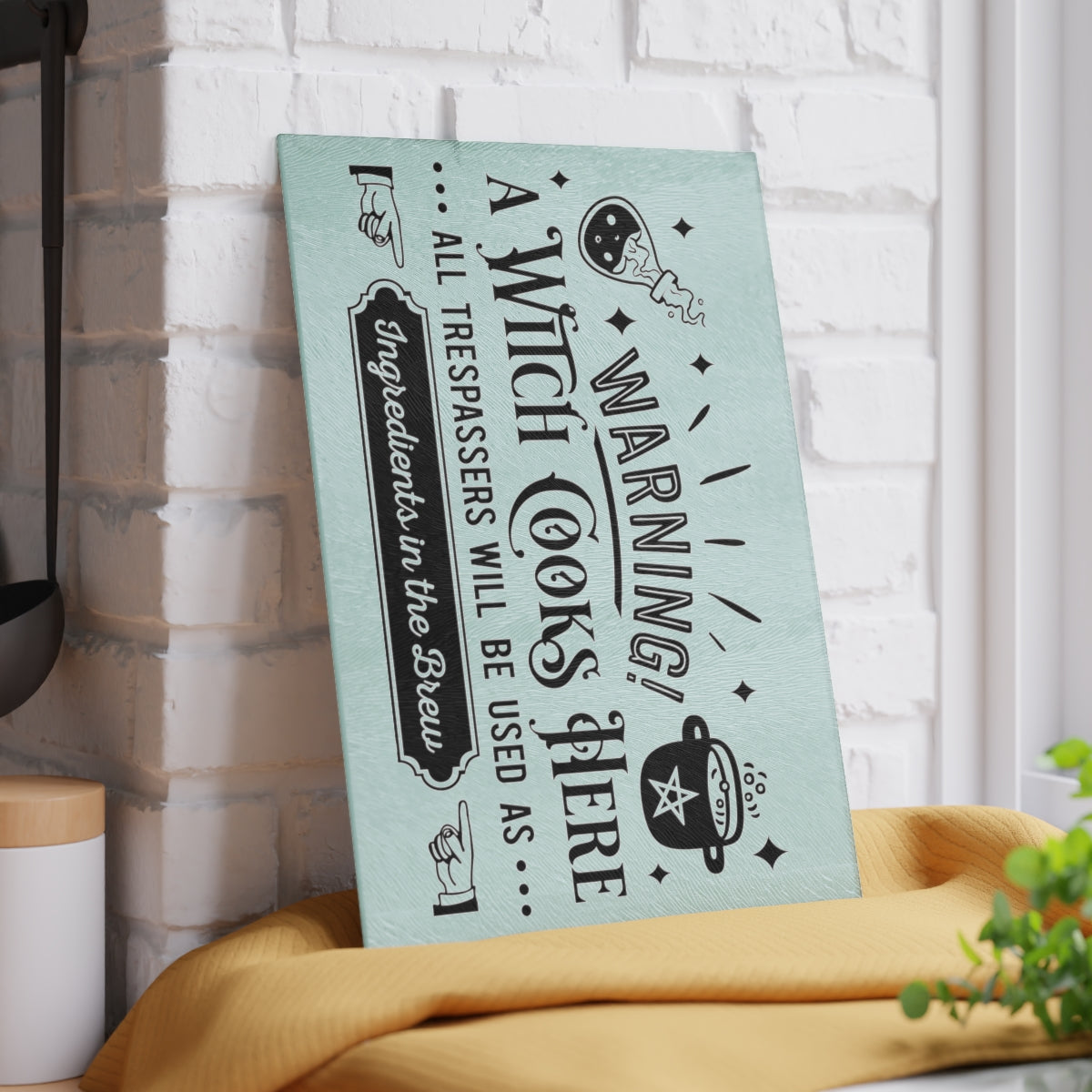 A Witch Cooks Here Glass Cutting Board | Witchy Kitchens - Witchy Kitchens