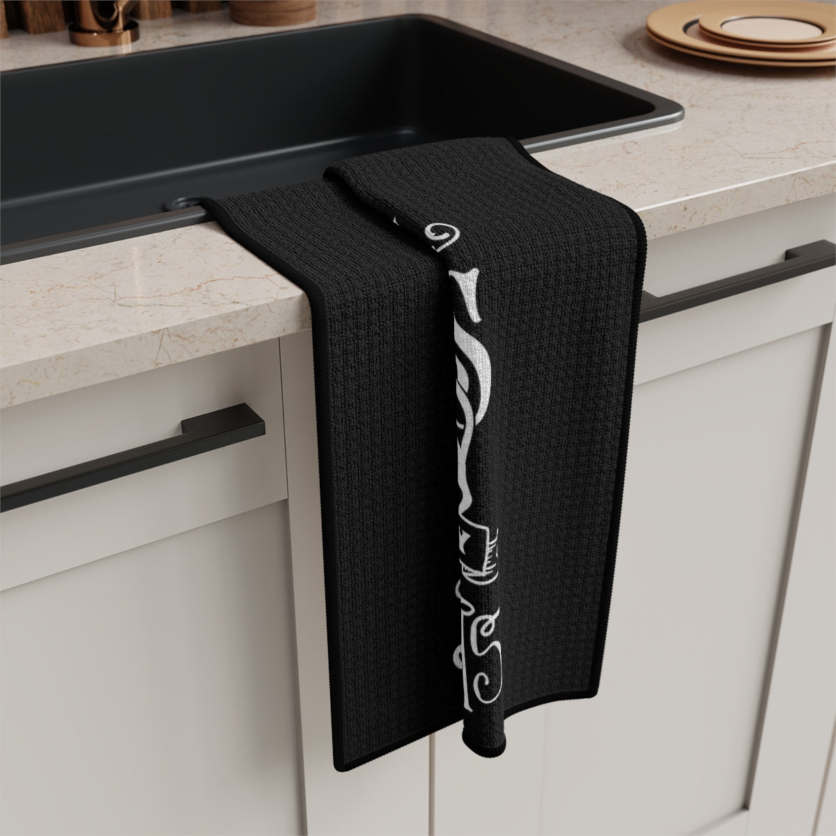Enchanted Black Cats Black Tea Towel - Witchy Kitchens
