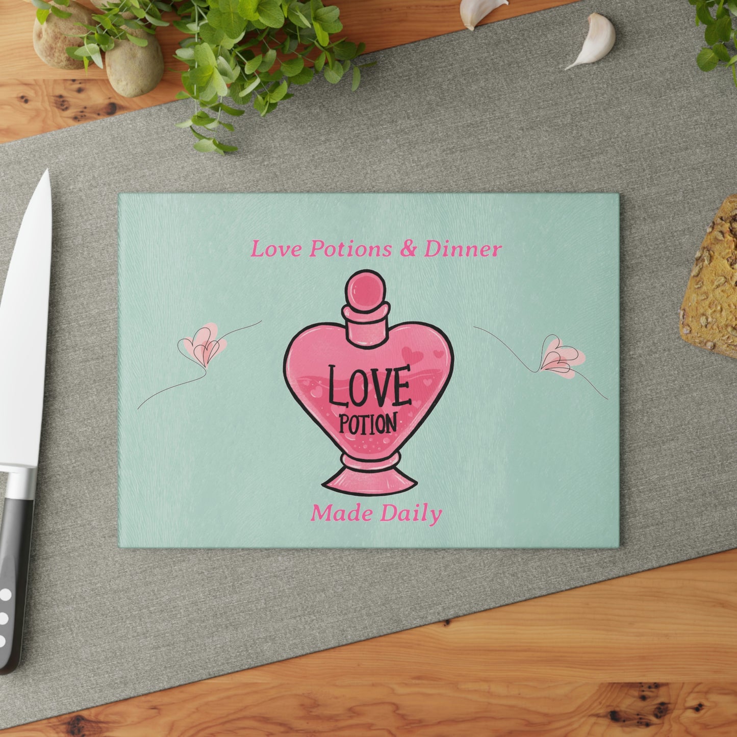 Love & Dinner Glass Cutting Board - Witchy Kitchens