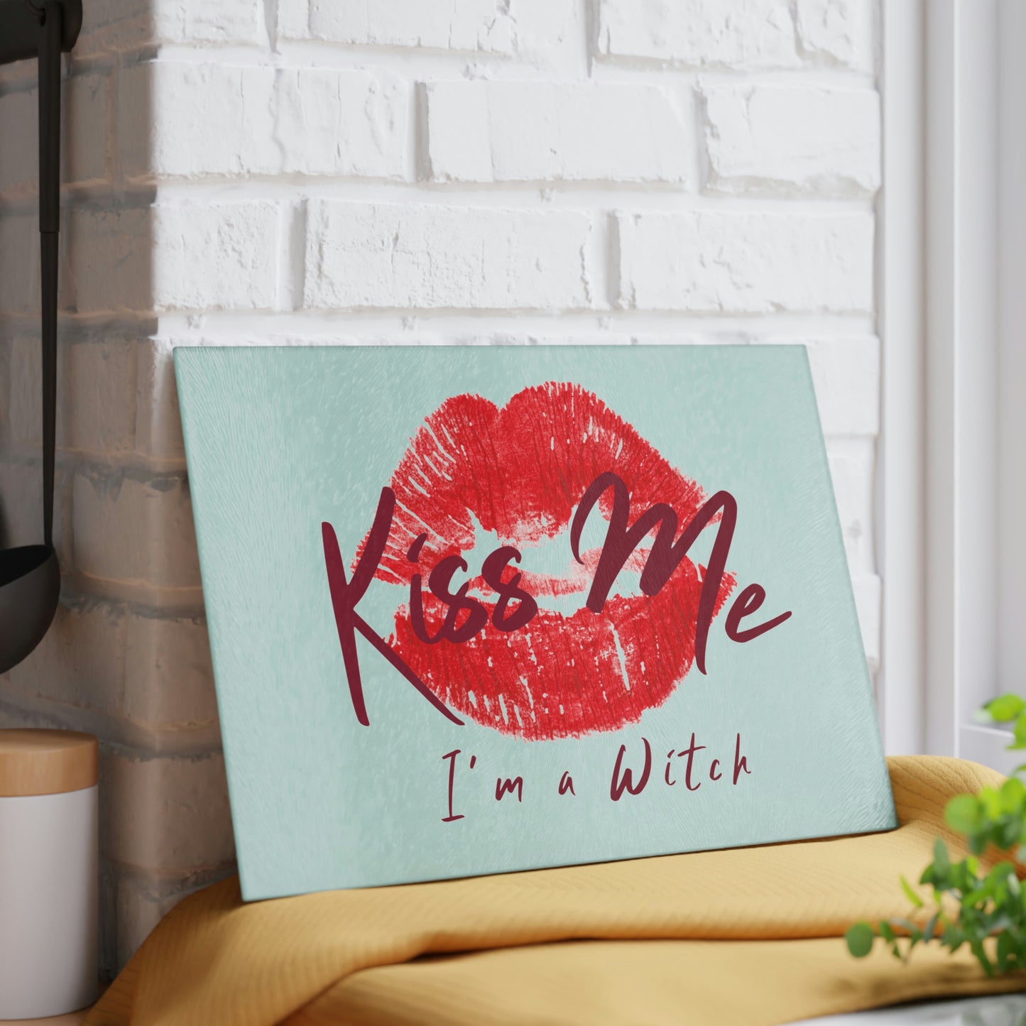 Kiss Me Glass Cutting Board - Witchy Kitchens