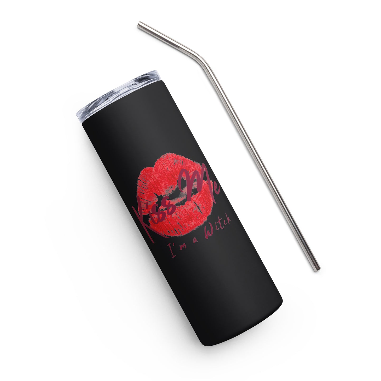 Kiss Me I'm A Witch Black Stainless steel tumbler - Witchy Kitchens