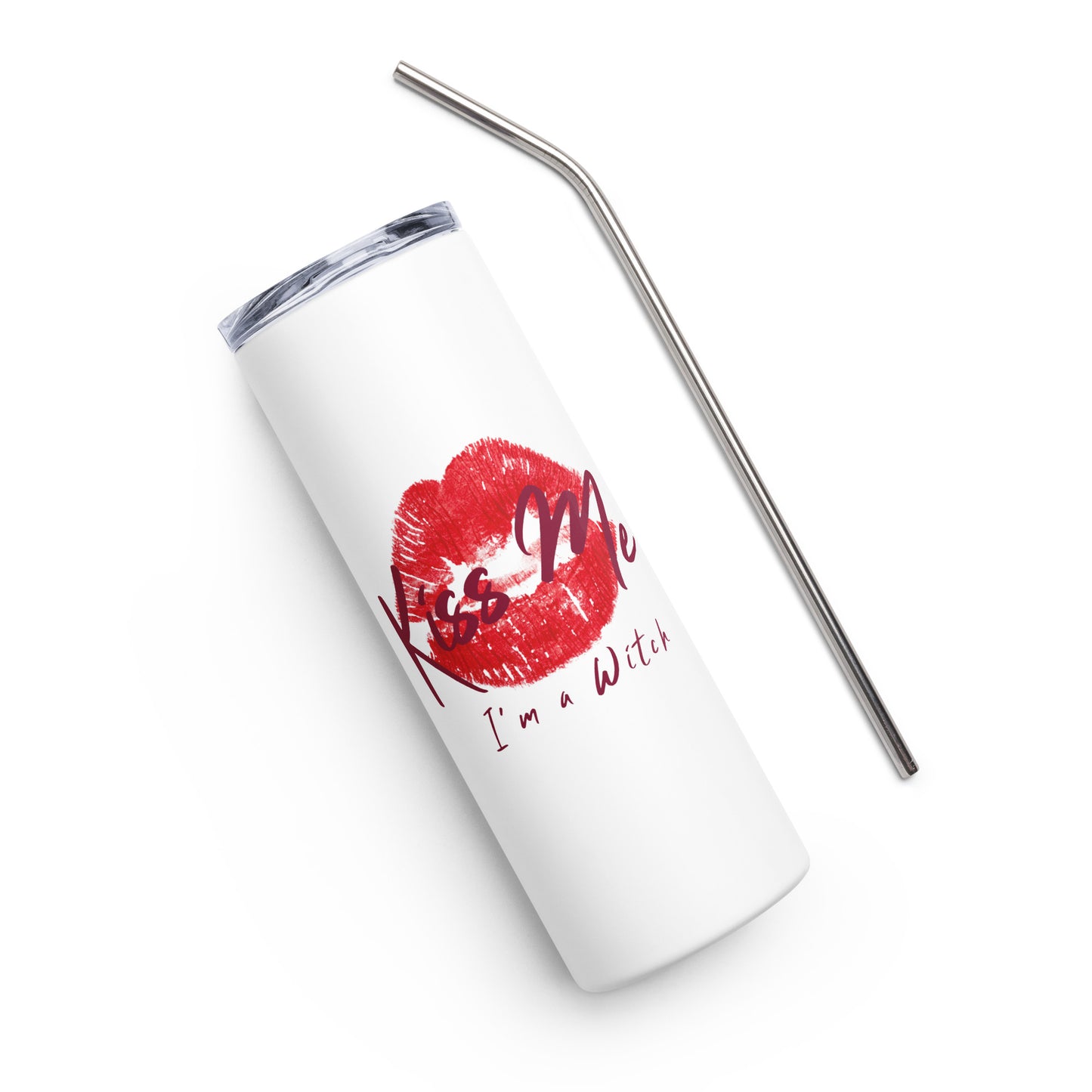Kiss Me I'm a Witch White Stainless steel tumbler - Witchy Kitchens