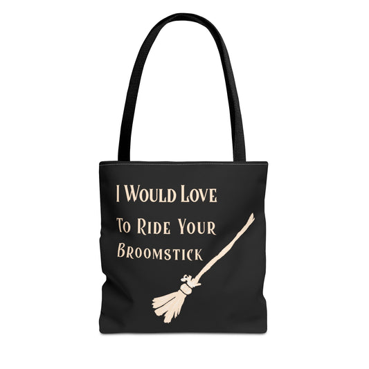 I would love to ride your Broomstick Tote Bag, Halloween Tote, Witch Theme Bag, Occasional Gift, Spooky Accessory, Eco-Friendly Shopping Bag