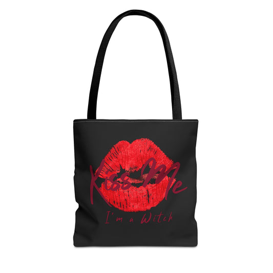 Kiss Me I'm A Witch Tote Bag, Halloween Tote, Witch Theme Bag, Occasional Gift, Spooky Accessory, Eco-Friendly Shopping Bag, Witchy Bag
