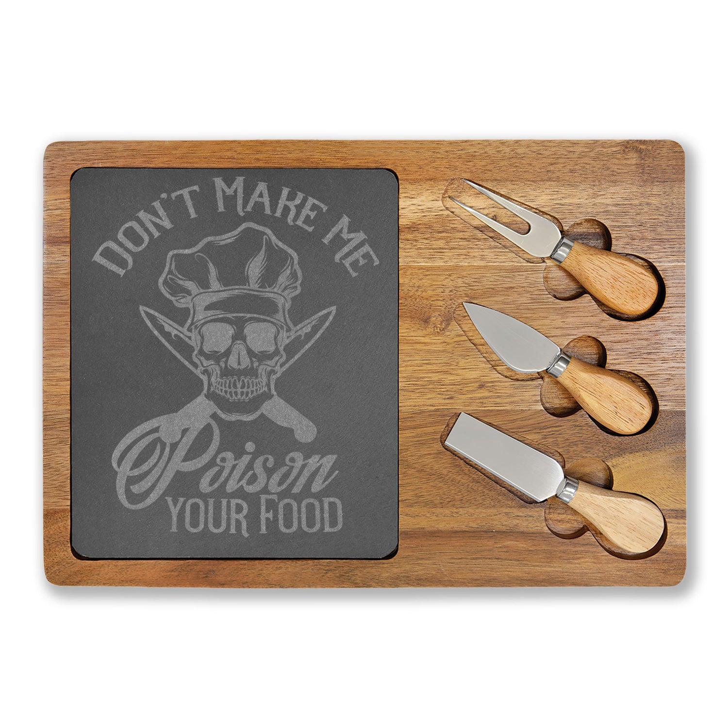 Engraved Charcuterie Board – 'Don't Make Me Poison Your Food' Cheese Serving Set - Witchy Kitchens