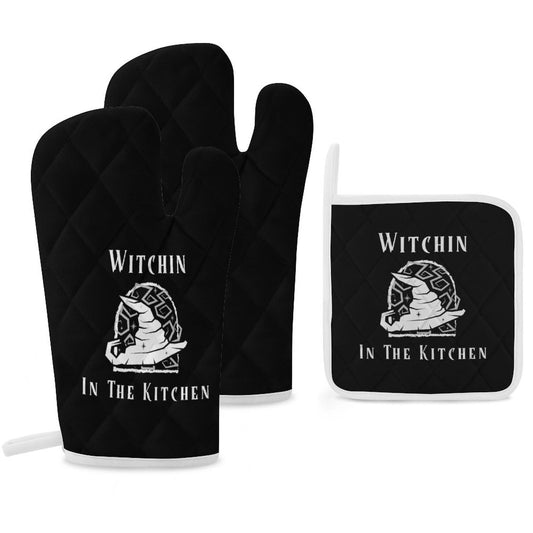 Witchin In The Kitchen Oven Mitts & Pot Holder Set of 3