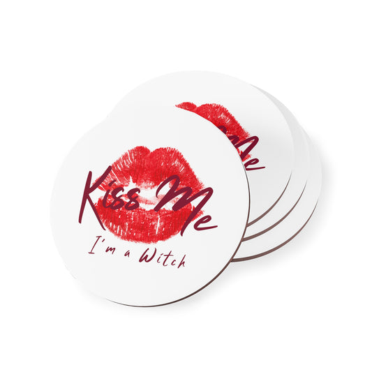 Kiss Me I'm a Witch White Coasters - Witchy Kitchens