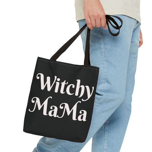 Witchy MaMa Tote Bag, Halloween Tote, Witch Theme Bag, Occasional Gift, Spooky Accessory, Eco-Friendly Shopping Bag