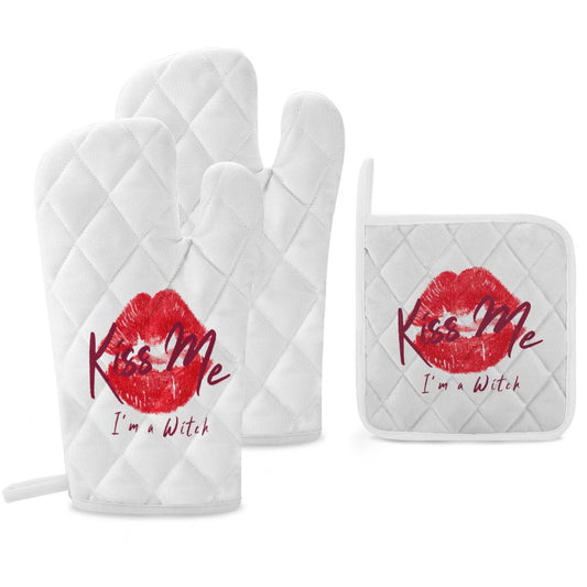 Kiss Me I'm a Witch Oven Mitts & Pot Holder Set of 3