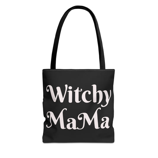Witchy MaMa Tote Bag, Halloween Tote, Witch Theme Bag, Occasional Gift, Spooky Accessory, Eco-Friendly Shopping Bag