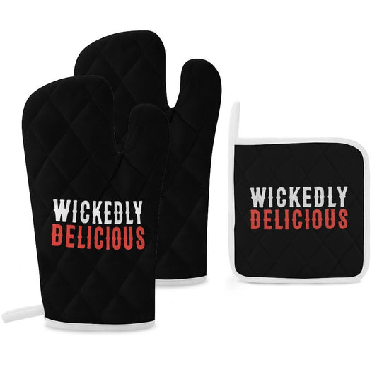 Wickedly Delicious Oven Mitts & Pot Holder Set of 3