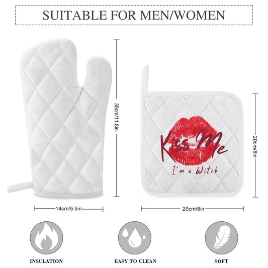 Kiss Me I'm a Witch Oven Mitts & Pot Holder Set of 3