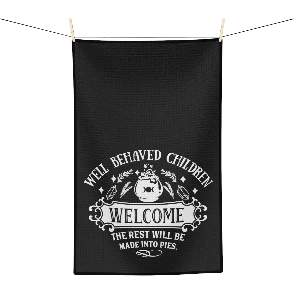 Well Behaves Children Black Tea Towel - Witchy Kitchens