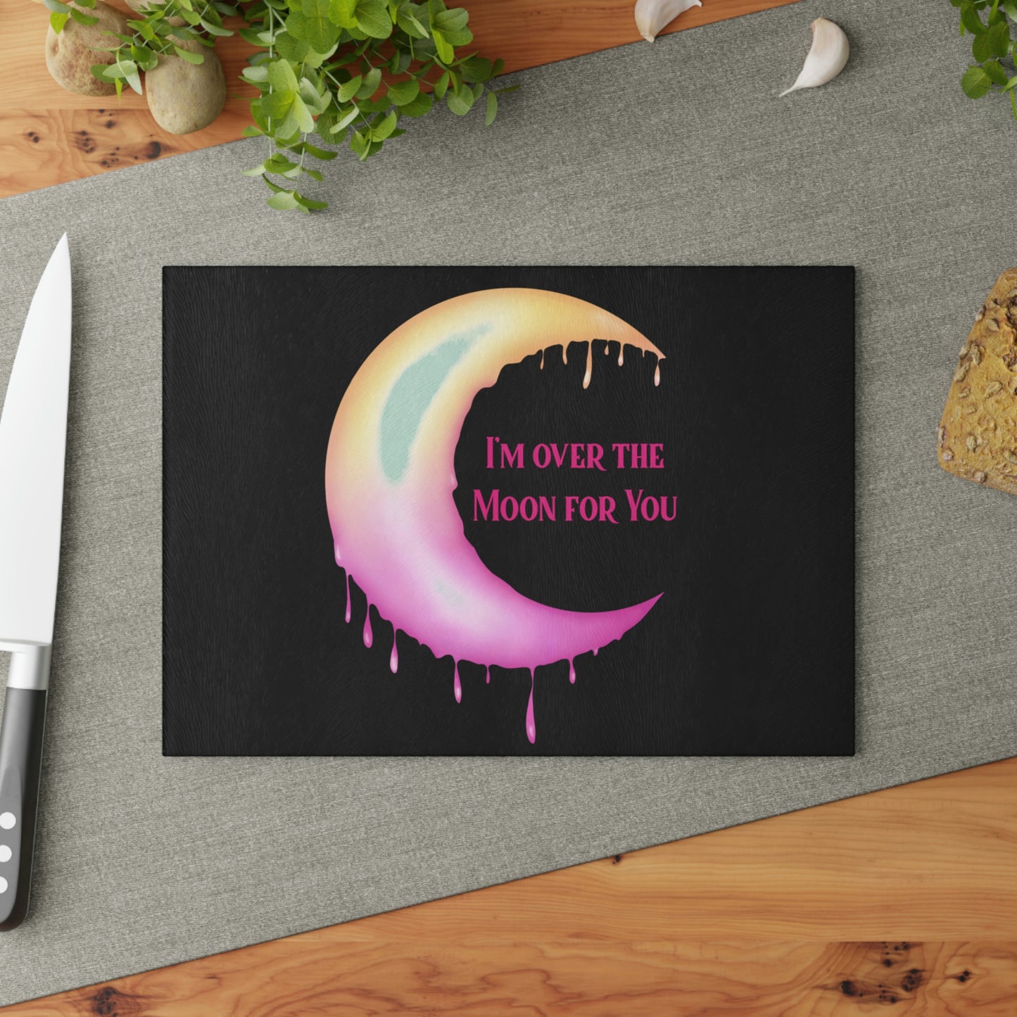 Over the Moon Black Glass Cutting Board - Witchy Kitchens