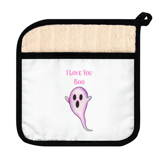 Boo White Pot Holder with Pocket - Witchy Kitchens